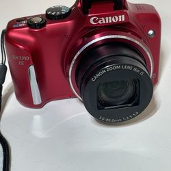 Canon PowerShot SX170 IS 16.0MP Digital Camera - Red - 2 Batteries - Charger 
