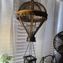 Mid century Wood And Metal Birdcage  With Hanging Basket