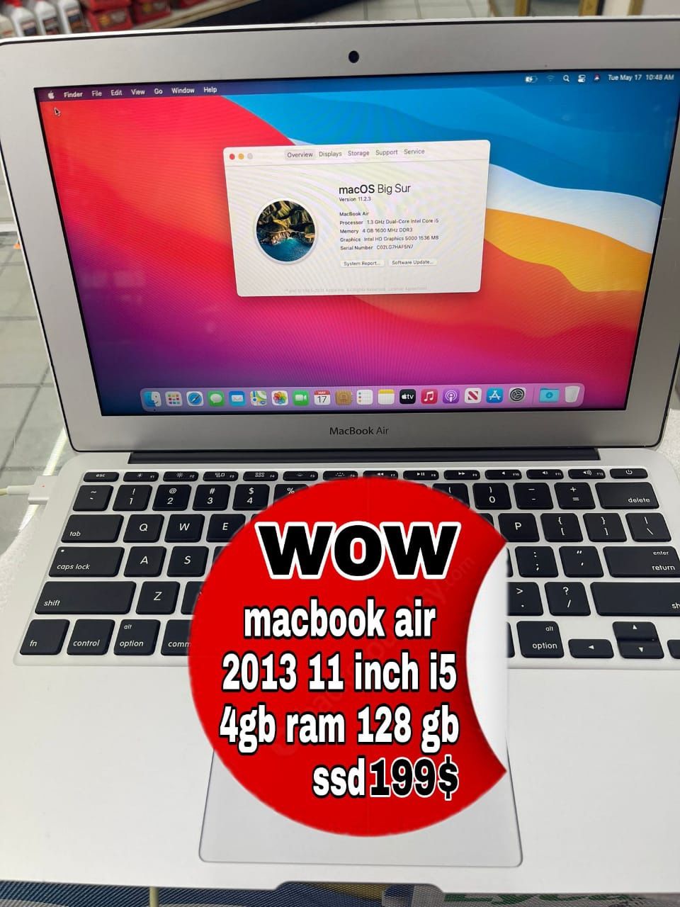 Apple Macbook Air 11 Inch (i5, 8GB Ram, 128GB SSD) Free Charger Included