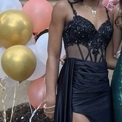 Black embellished prom dress