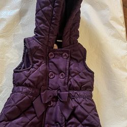 Beautiful purple stylish puffer dress with hood. Size 3/6 months New no tags. Great Gift