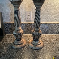 Wood Candle Holders - Set Of 2