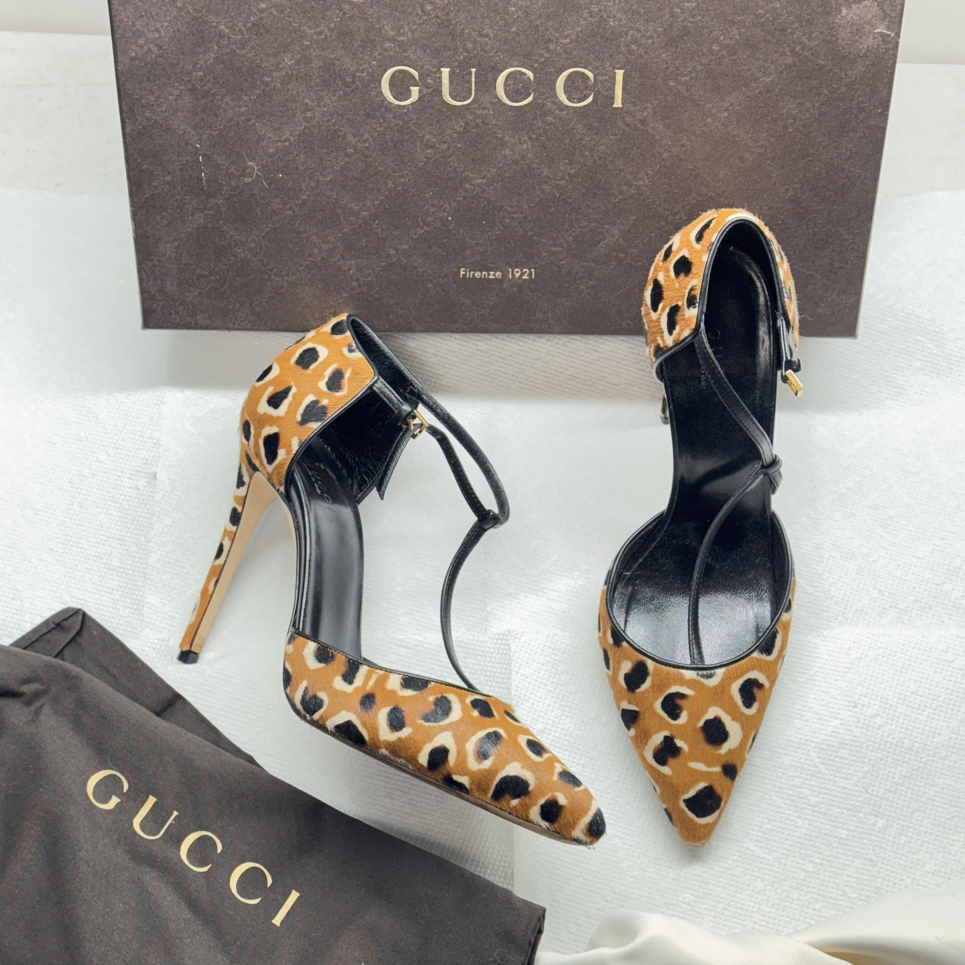GUCCI Stiletto Heels Leopard Classic Tobacco/Nero Size 37.5 & 7 US