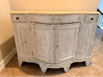 Antique Vintage Distressed White & Gold Cabinet / Sideboard