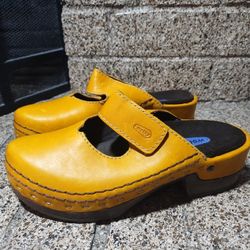 Wolky Shoes Mary Jane Platform Slip On Clogs Yellow Leather Women 6