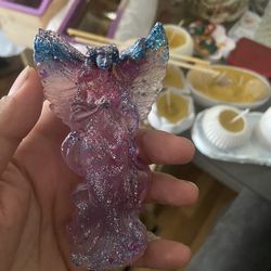 Handmade Glitter Angel Resin Figurine - Purple/Blue
