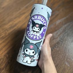 Custom 20oz Kuromi Starbies Theme Stainless Steel Skinny Tumbler