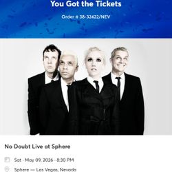 TICKET TO NO DOUBT AT THE SPHERE MAY 9