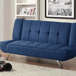 Clemens Blue Linen Fabric Adjustable Couch Sofa Futon Sofa Bed
