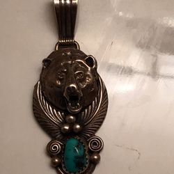 Sterling Silver Turquoise Bear Pendant 