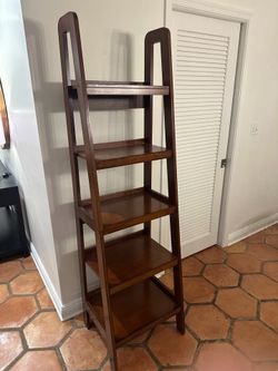 Modern Dark Wood Ladder Bookshelf – 6ft Tall