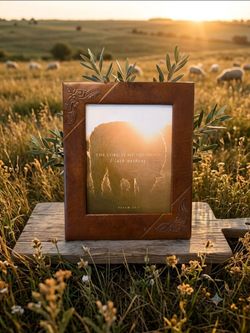 Custom leather-framed Scripture art print Minimalist silhouette of a sheep