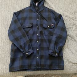 Blue Dickes Flannel Jacket With Hoodie