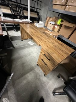 L-Shaped Wood Office Desk with Drawers