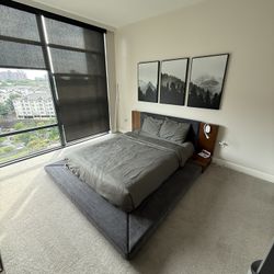 Amalie Upholstered Platform Bed (Queen) Dark Walnut