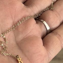 14k Solid Gold Of K initial With Gold Plated Sterling Silver Chain 