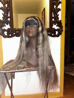 Long Lace Front Wig Dark Brown Blonde Highlights