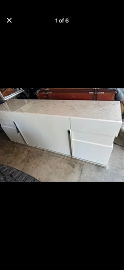 White/ Marble top sideboard 83” wide x 22” deep x 32” high (Alf)