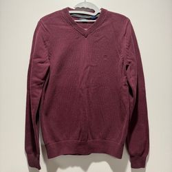 Izod Men's Burgundy V-Neck Knit Sweater - Small