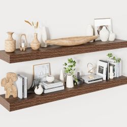 Floating Shelves for Wall 48 In. Long,9.3" Deep Walnut Floating Shelf Set Of 2