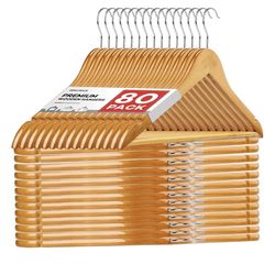 Wooden Hangers 80 Pack,Wood Hangers for Coats, Suits, Jackets, Closet & Pants Durable Premium Wood Hangers with 360-Degree Rotatable Hook and Notches,