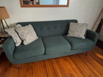 Mid-Century Modern Teal 3-Seat Sofa