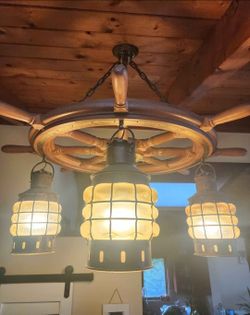 Antique Maritime Boat Ship Wheel / Helm Chandelier Light