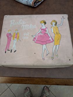 Vintage Mid Century Early 1960s Barbie and Midge Doll Case with Dolls and Clothes