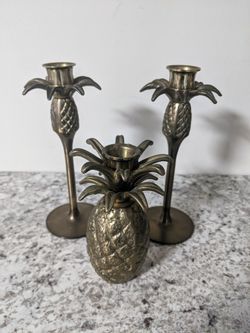 Vintage Pineapple Brass Candle Holder Set