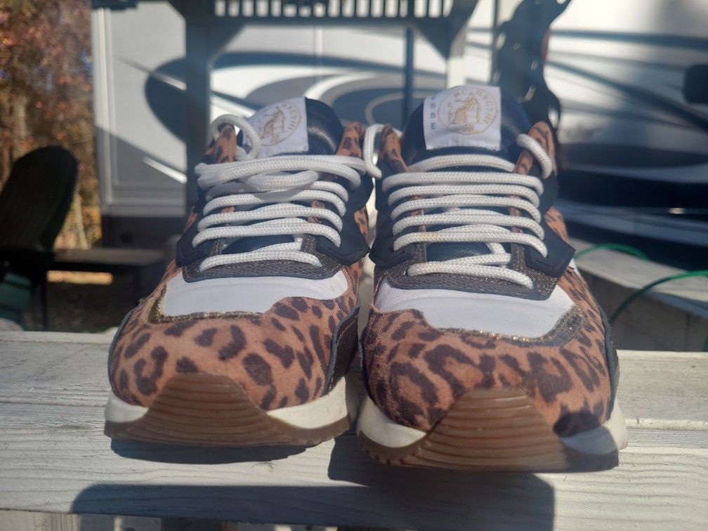 esse ut esse Leopard Cheetah Midi Leather Air Brain Sneaker Sz 36 Animal Print