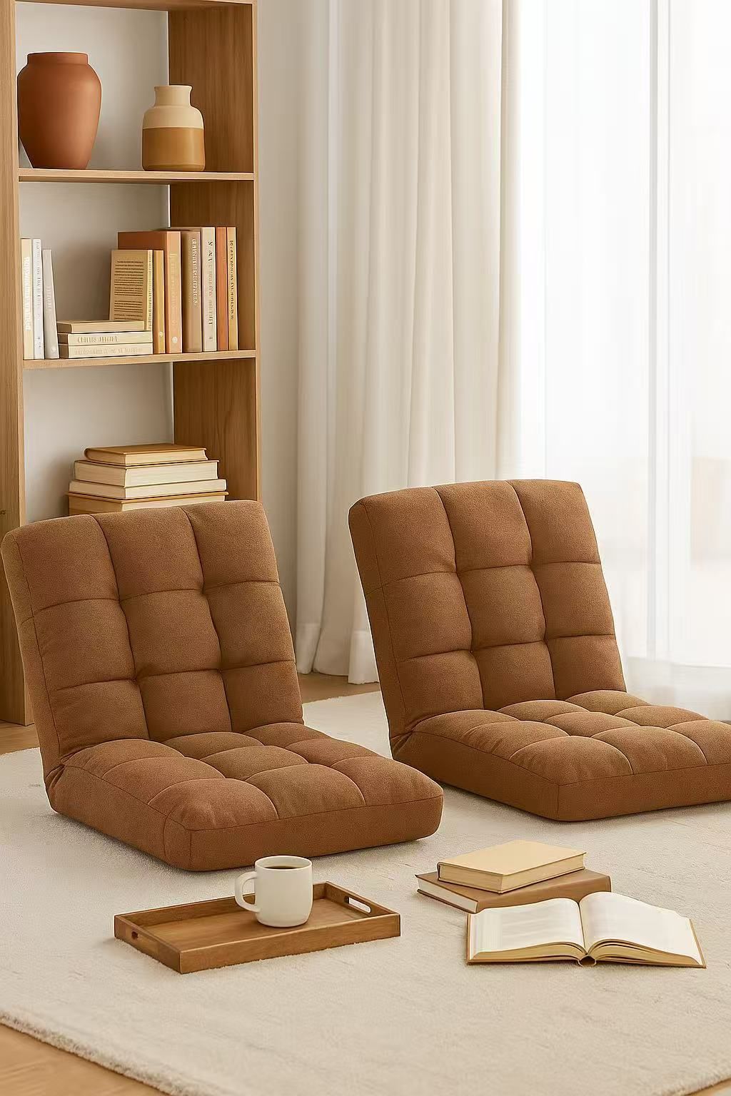 2pcs Floor Chair,24 inches Wide Oversized Velvet Armless Lay Flat Floor seat Padded Meditation Chair