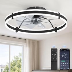 Modern Low Profile Ceiling Fans with Lights and Remote, Black
