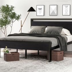 14 Inch Full Size Metal Platform Bed Frame with Wooden Headboard and Footboard, NO BOX SPRING NEEDED 