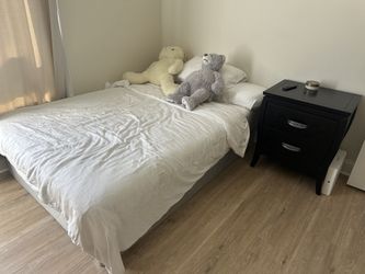 Full Size Bed With Mattress And One Nightstand, And Drawer Cabinet