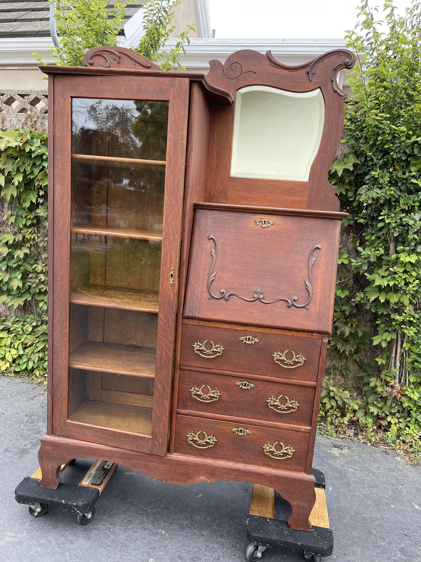 Antique Side-by-Side Bookcase Secretary Desk