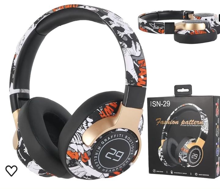 Bluetooth Headphones Over The Ear, Graffiti Wired/Wireless Headphones with Microphone-Soft Ear Cushions, 