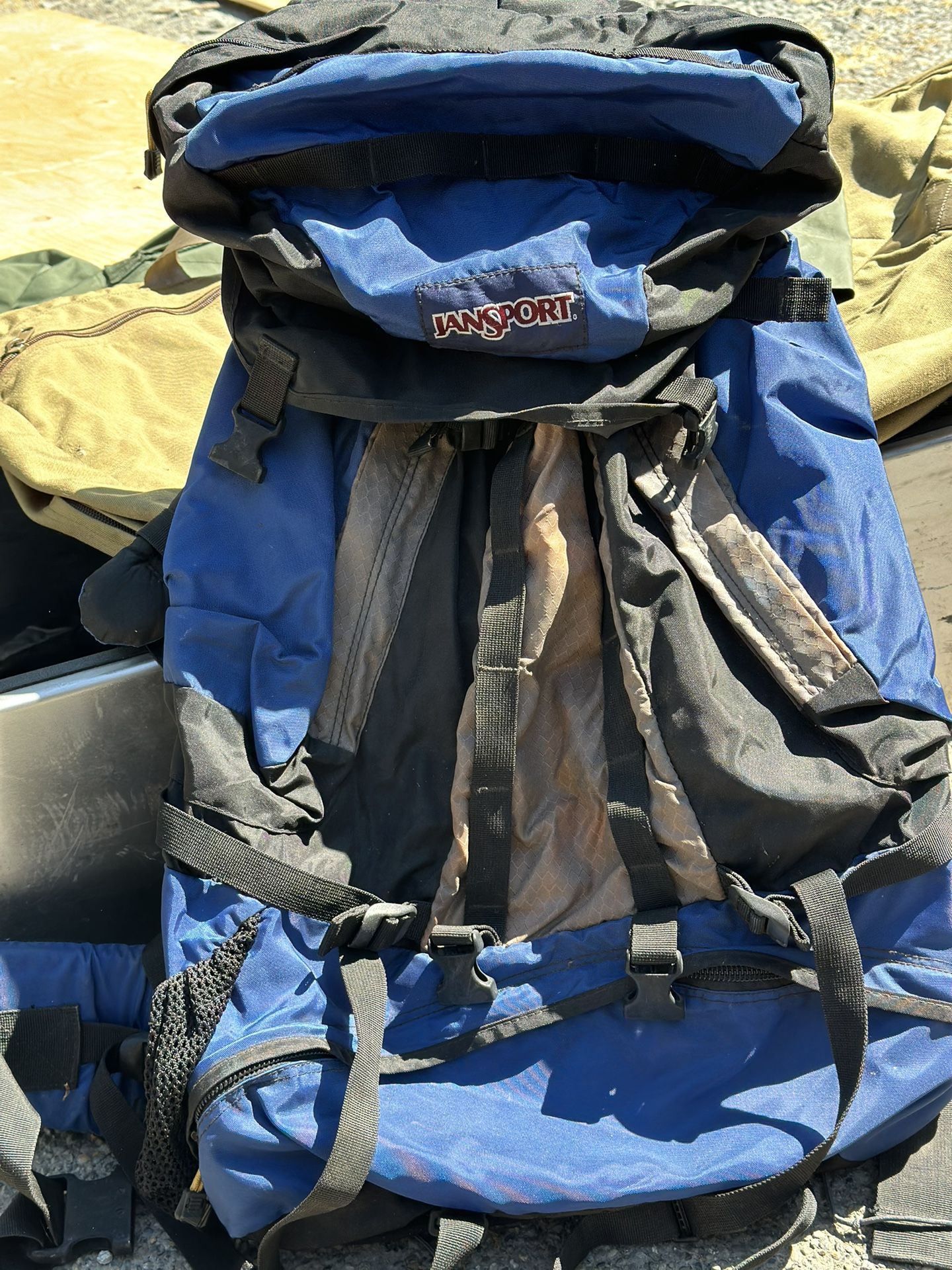 JanSport  Backpack Blue Gray Hiking Camping Large