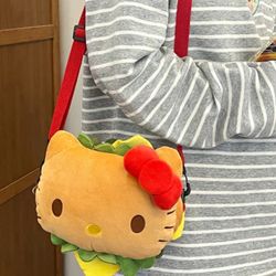 Sanrio Hello Kitty Hamburger Plush Bag Purse Handbag Crossbody NEW