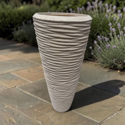 Large Tall Textured Resin Planter - Beige Indoor/Outdoor