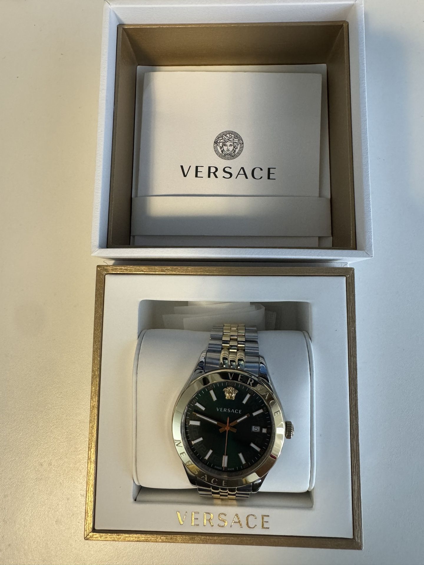Versace Hellenyium Two-Tone Steel Green Dial Men Quartz Watch