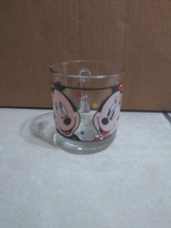 Mickey And Minnie Glass Cup With Glass Handle