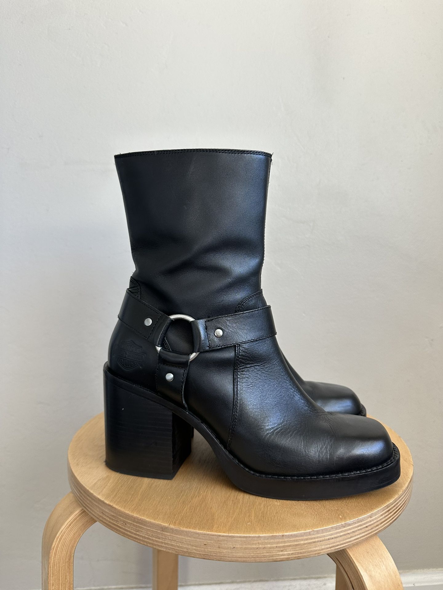 Harley Davidson Black Leather Moto Boots