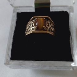 10k Gold Tigers Eye Mens Ring