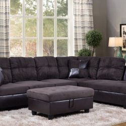 New Sectional With Storage Ottoman On Espresso Microfiber 