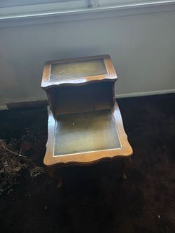 Vintage Two-Tier Leather Top Side Table