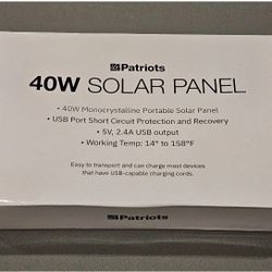 4PATRIOTS 40W PORTABLE SOLAR PANEL CHARGES DEVICES ANYWHERE - BRAND NEW IN BOX