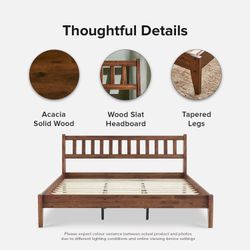 mopio Ted Bed Frame with Headboard, Mid Century Modern Acacia Solid Wood Platform Bed Frame, Wooden Slats, No Box Spring, Double Metal Bar