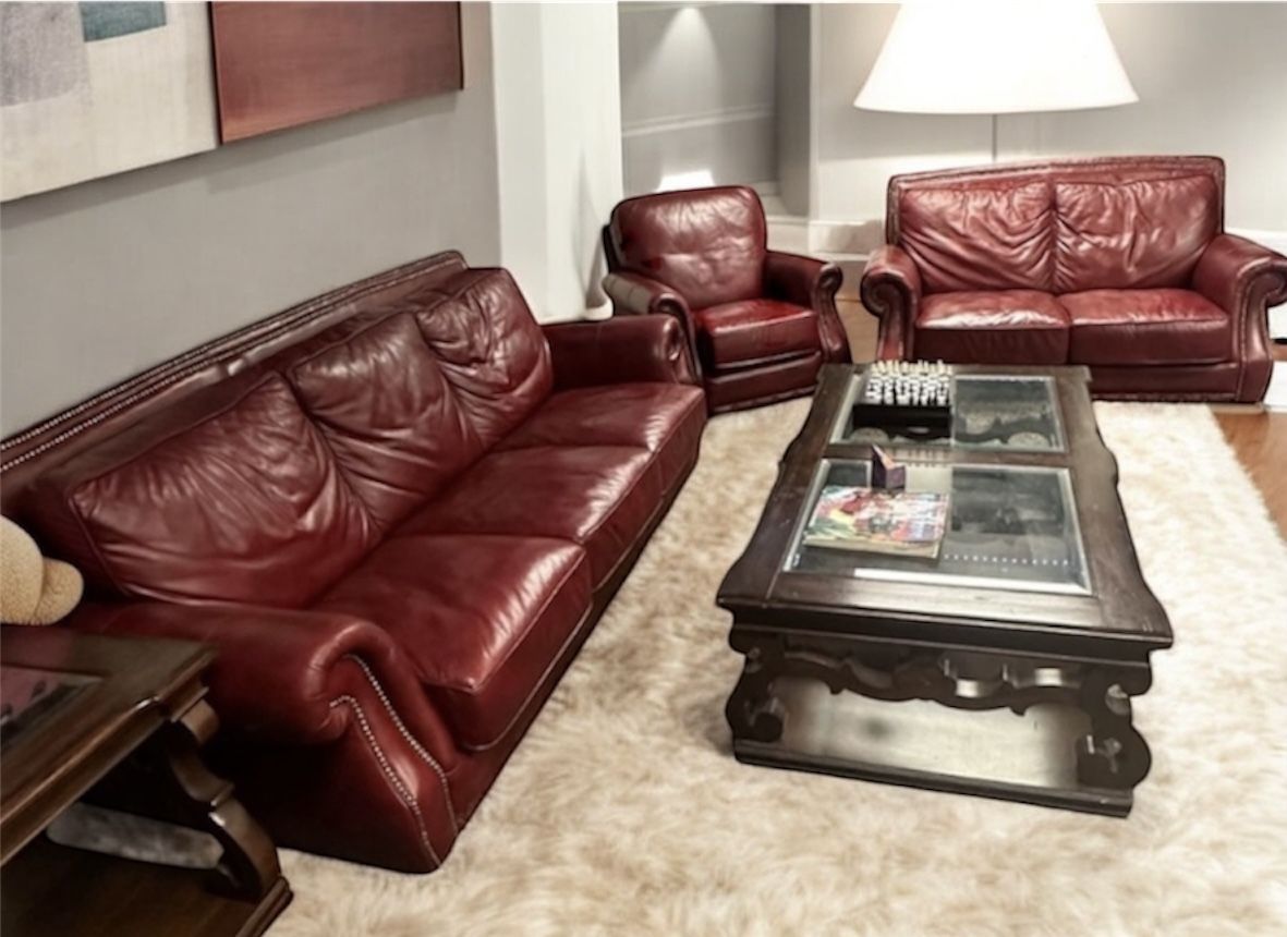 Free Delivery Red Leather Couch See And Recliner Chair