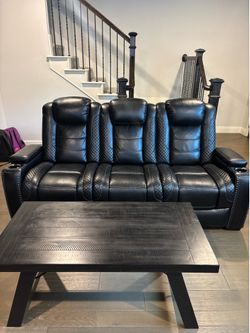 Black Leather Two - Piece Sofa Set