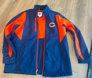 navy blue and orange Chicago Bears full-zip NFL team apparel jacket with the team's 'C' logo on the chest.